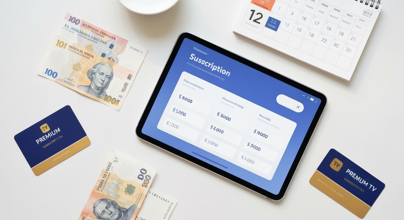 Tableau de comparaison des tarifs abonnement IPTV 12 mois avec calendrier et cartes de paiement