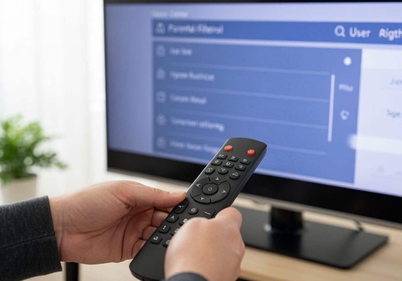 Paramètres de contrôle parental et filtrage de contenu sur interface de Smart TV moderne.