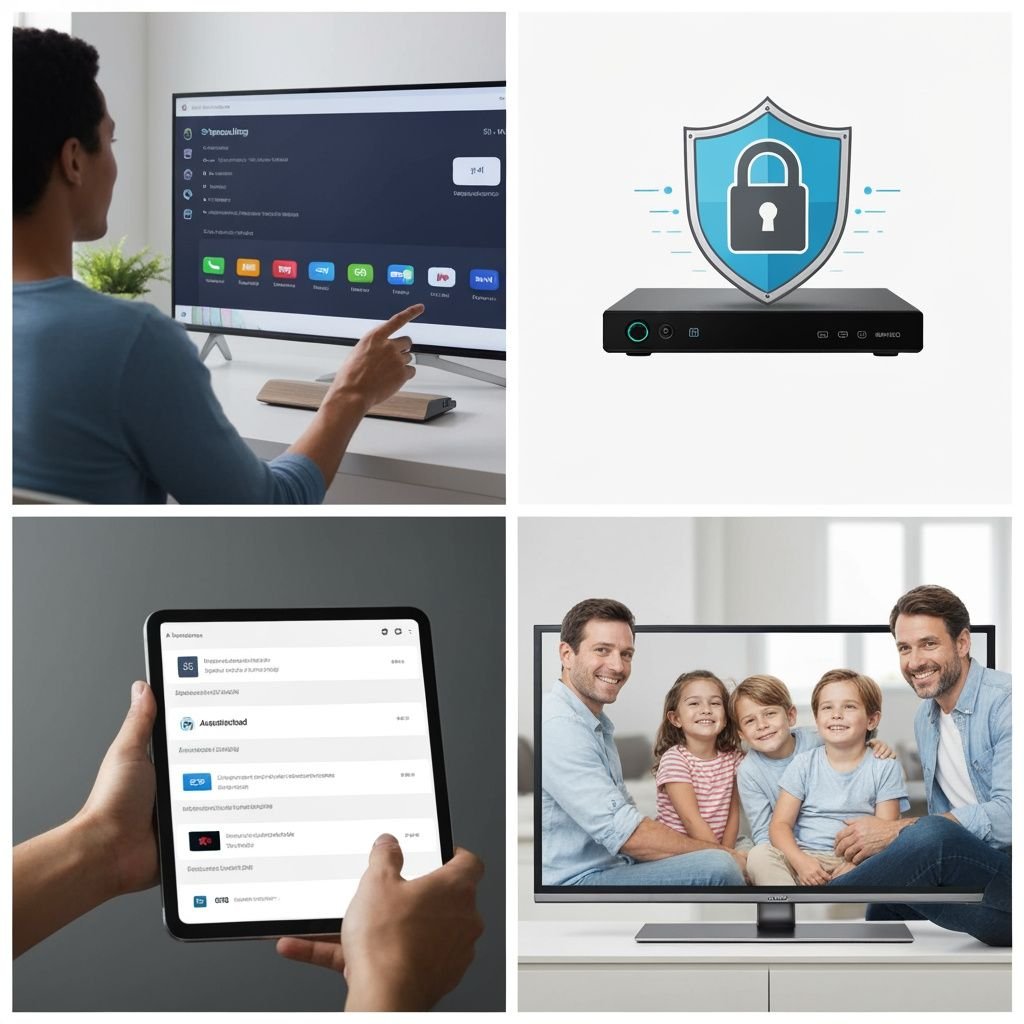Grille montrant quatre aspects des services de streaming autorisés : sélection, sécurité, comparaison et divertissement.