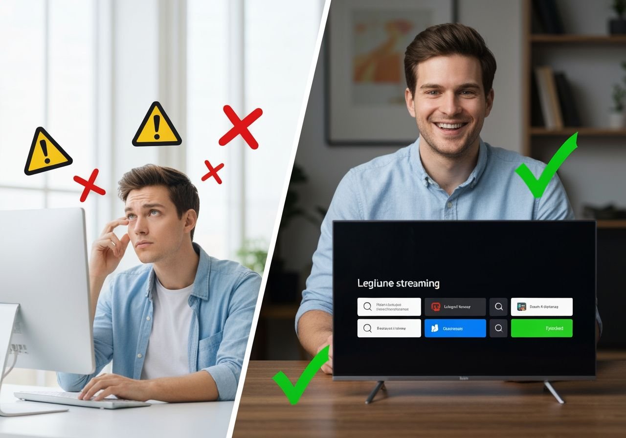 Comparaison visuelle entre les options illégales et les services de streaming légaux et sécurisés.