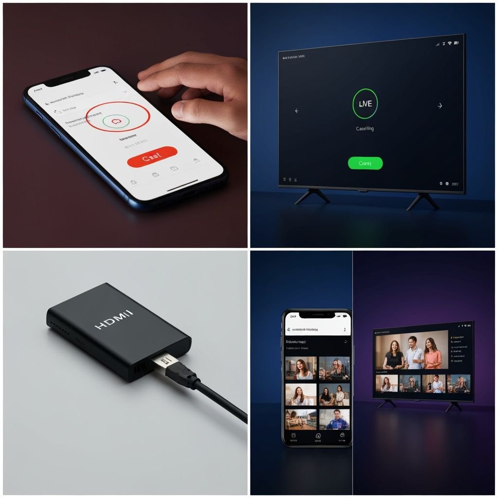 Quatre étapes : application mobile, bouton cast, appareil streaming, synchronisation TV