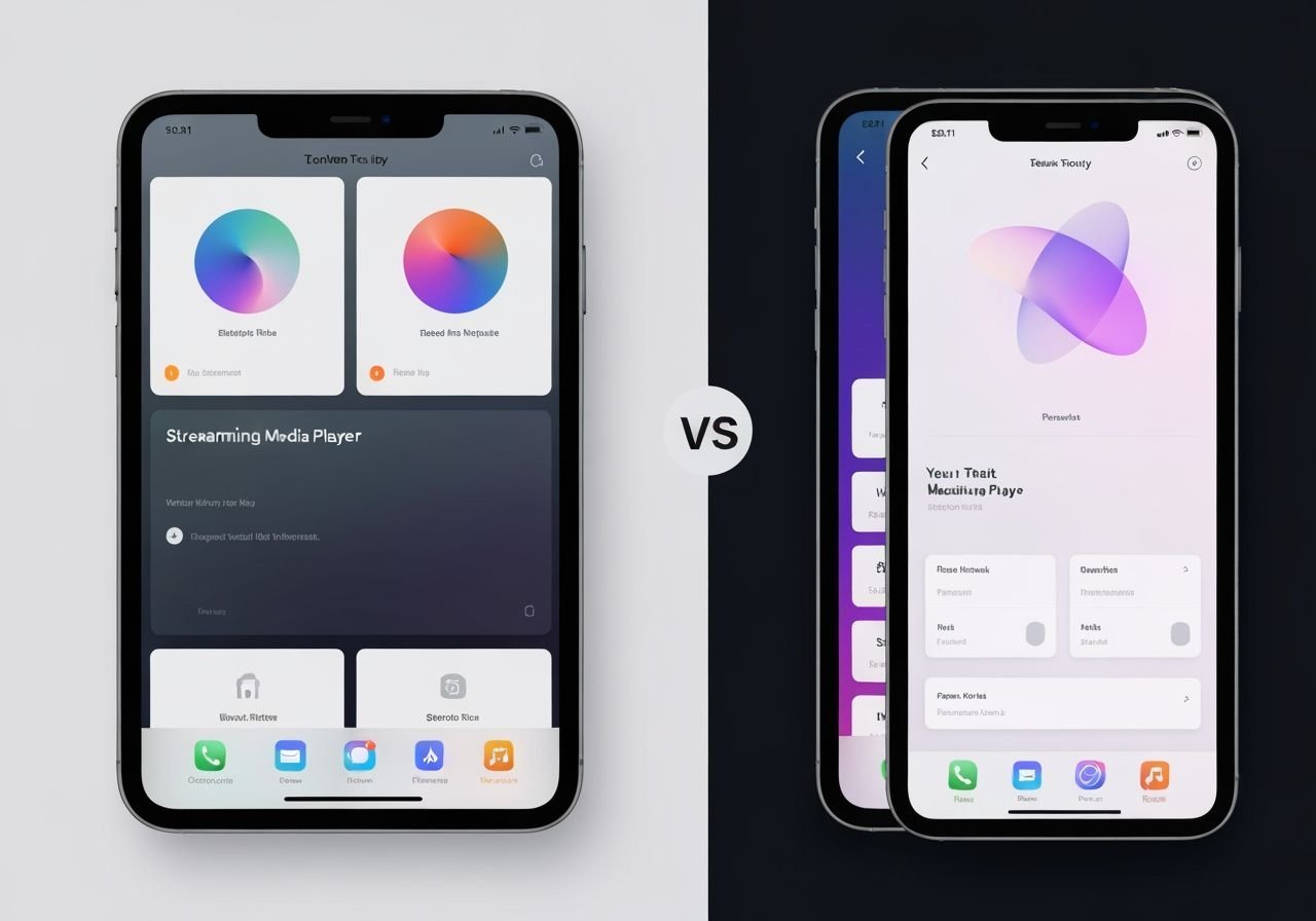 Comparaison de deux interfaces de lecteur IPTV sur iPhone et iPad côte à côte