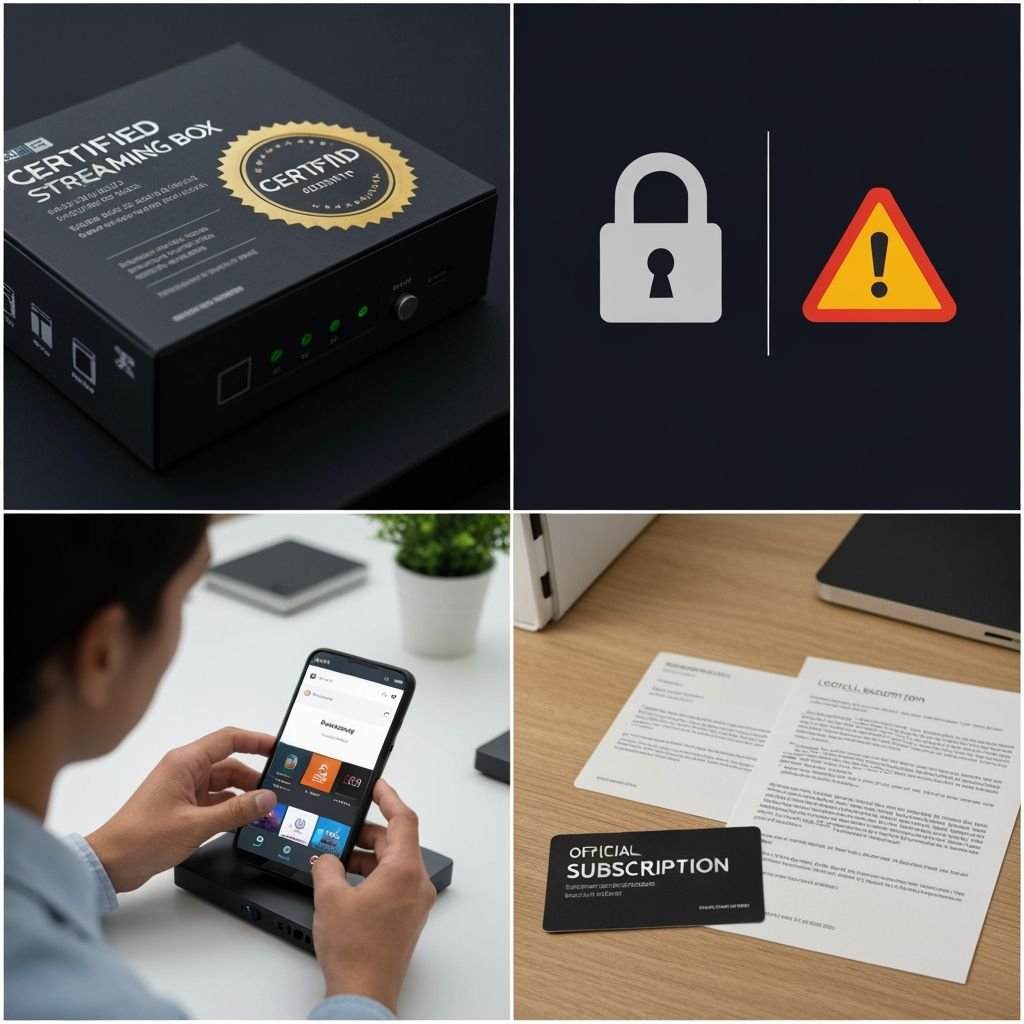 Quatre scènes : appareil certifié, comparaison sécurité, installation légale, documents officiels