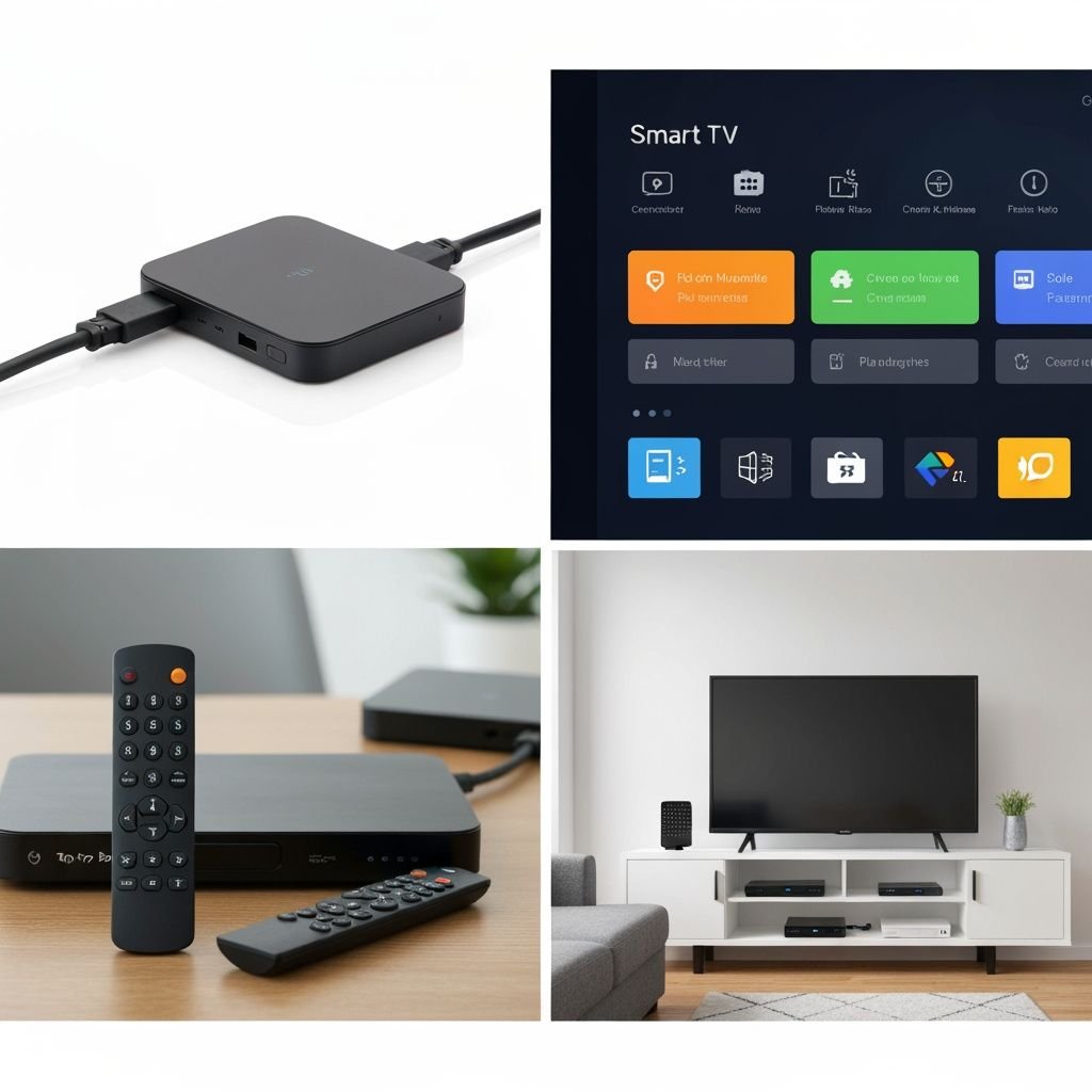 Comparatif de quatre types d'appareils IPTV : boîtier, interface, télécommande et installation