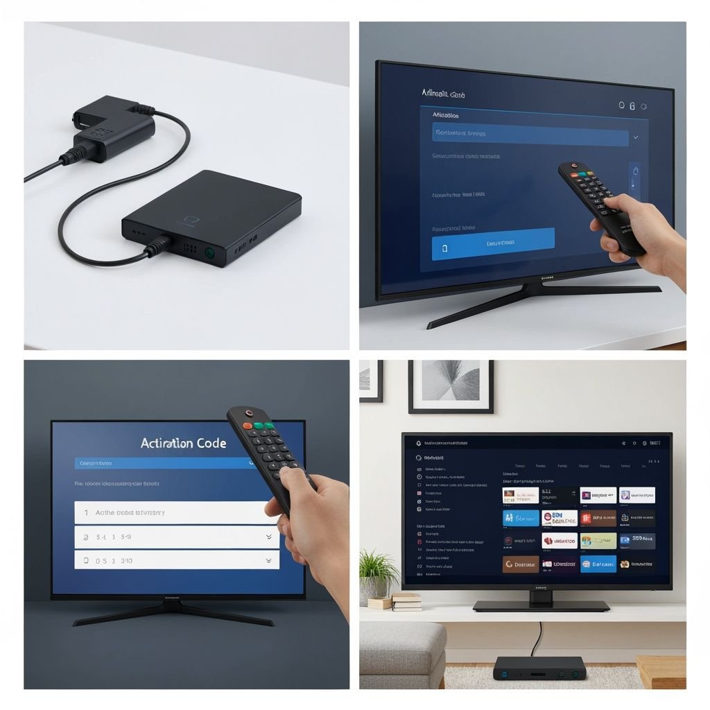 Quatre étapes d'installation d'un décodeur IPTV : appareil, télécommande, code d'accès et chaînes