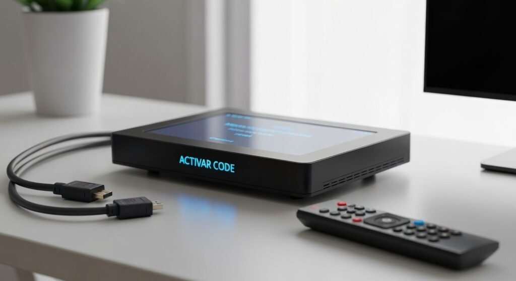Décodeur IPTV avec code d'activation affiché sur écran, prêt à être configuré