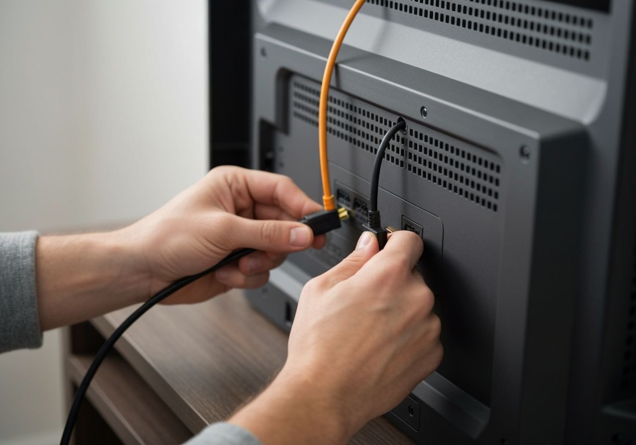 Installation d'un décodeur IPTV : connexion du câble HDMI à la télévision