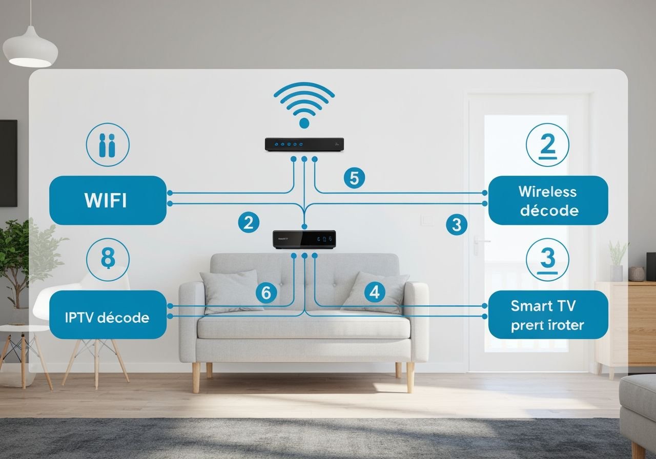 Schéma de configuration réseau WiFi pour connecter un lecteur IPTV à la télévision