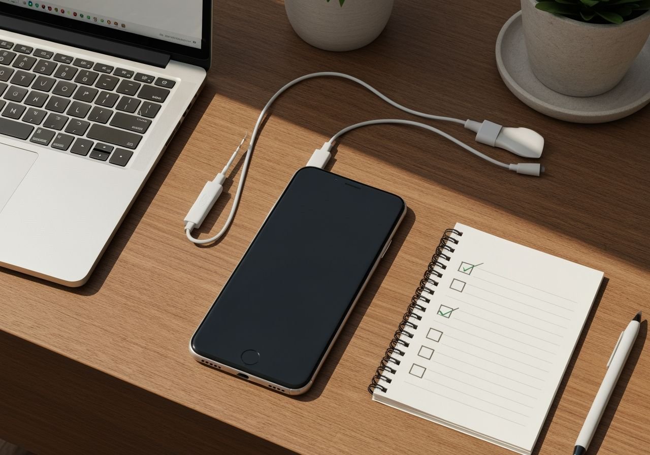 Configuration d'un appareil Android avec câble USB et guide de setup sur ordinateur portable