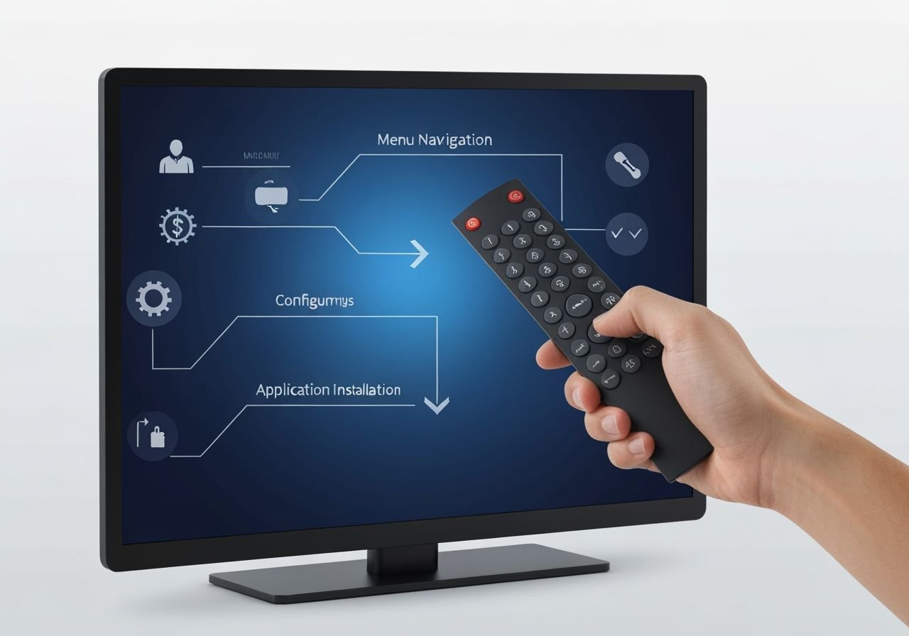 Guide visuel d'installation pas à pas : configuration IPTV sur Smart TV avec navigation menu et progression