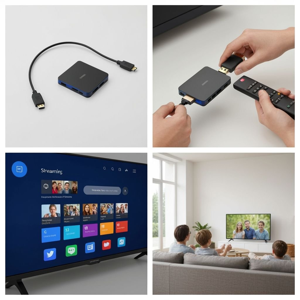 Guide d'installation en quatre étapes : déballage, connexion, configuration et visionnage sur TV