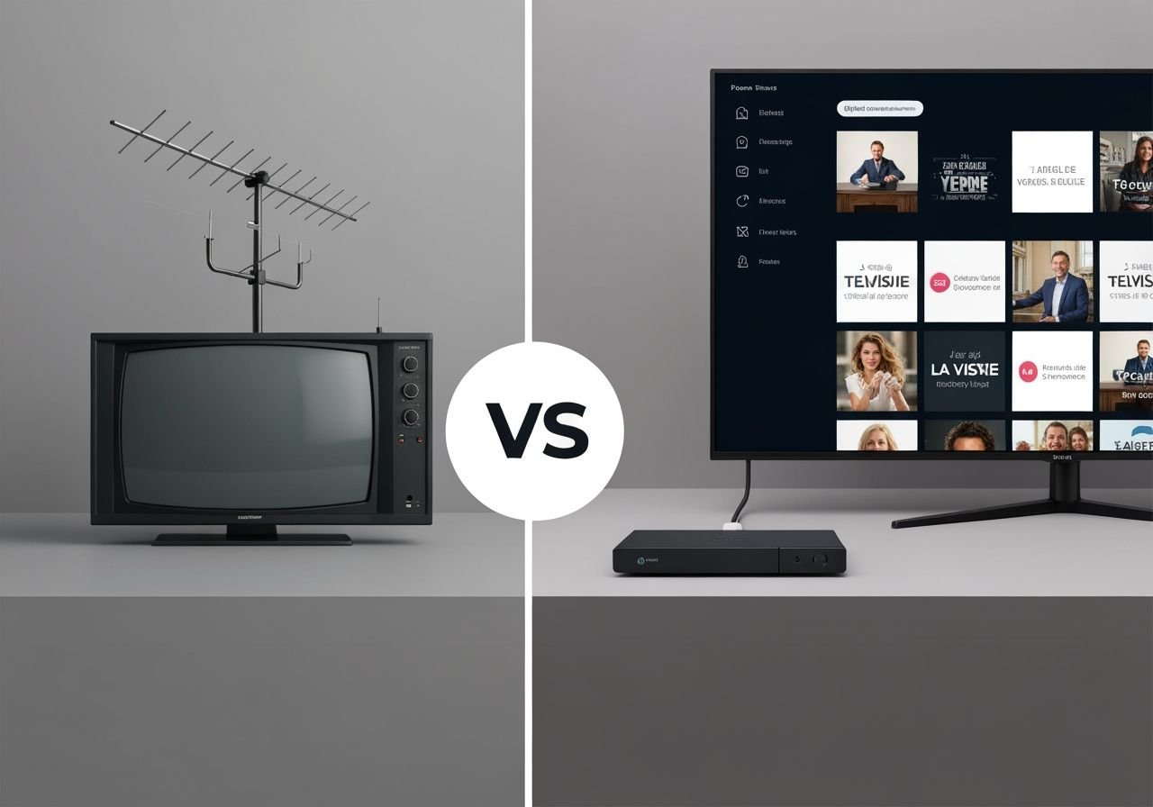 Comparaison entre antenne traditionnelle et lecteur média moderne pour accès aux chaînes françaises
