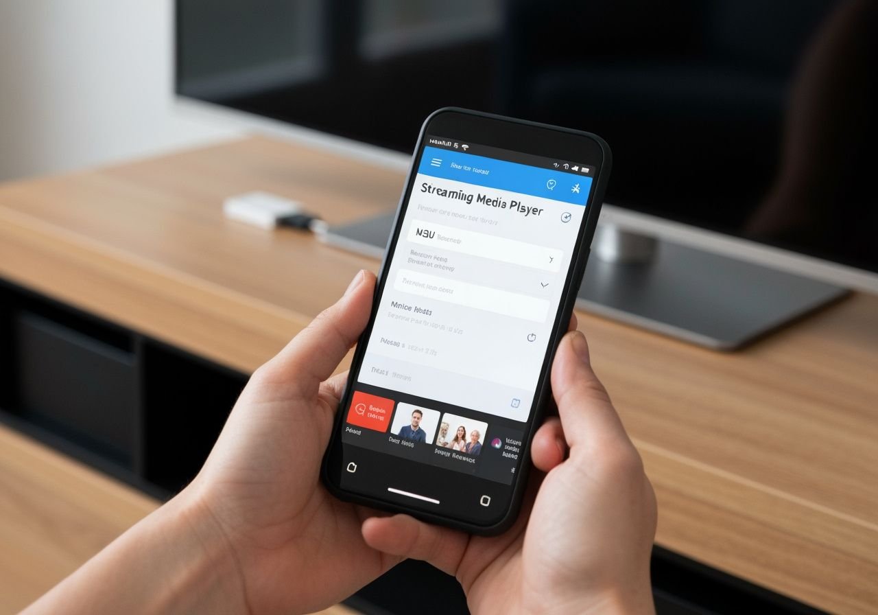 Smartphone connecté à une Smart TV via HDMI pour lire un lecteur IPTV avec playlist M3U