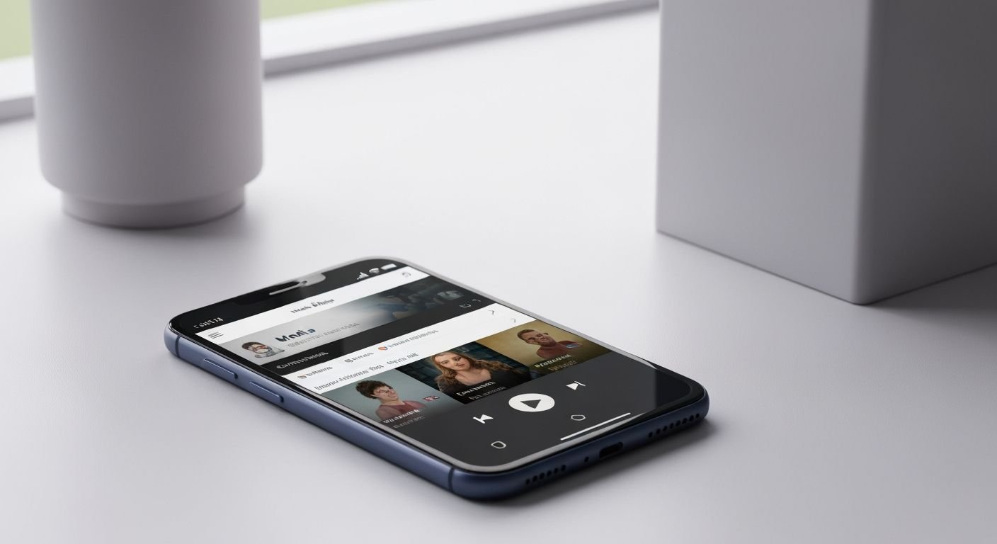 Smartphone Android affichant une application lecteur IPTV avec interface de contrôle et liste de chaînes.
