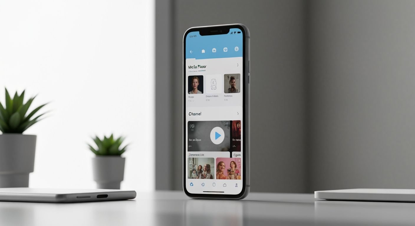 Téléphone Android affichant une application lecteur IPTV avec interface de lecture et liste de chaînes.