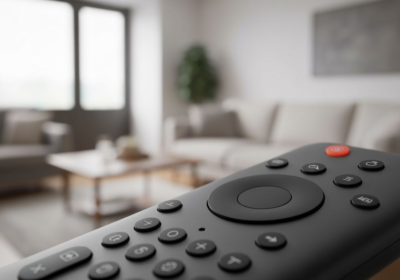 Télécommande de Smart TV avec boutons de navigation mis en évidence pour contrôler l'application