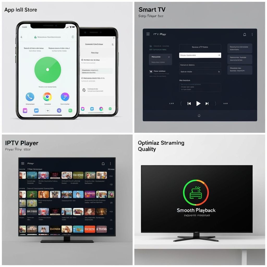 Quatre étapes d'installation : téléchargement, configuration réseau, interface player et qualité de lecture