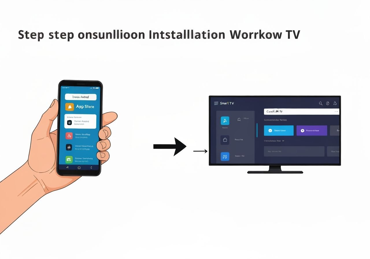 Processus d'installation pas à pas d'une application de streaming sur appareil mobile et téléviseur