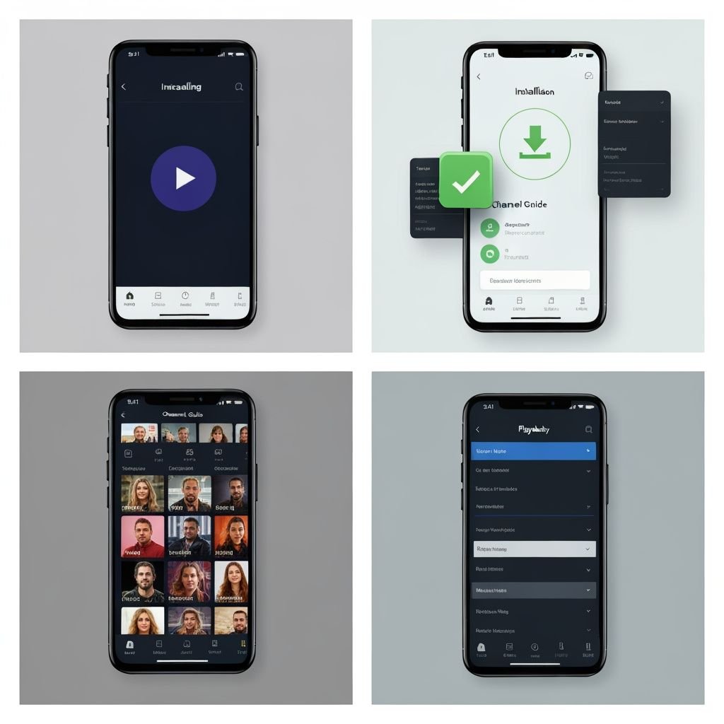 Quatre étapes : téléchargement, installation, guide des chaînes et lecture sur mobile