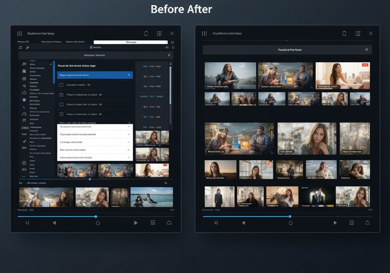 Comparaison visuelle entre une interface complexe et une application IPTV simplifiée et performante
