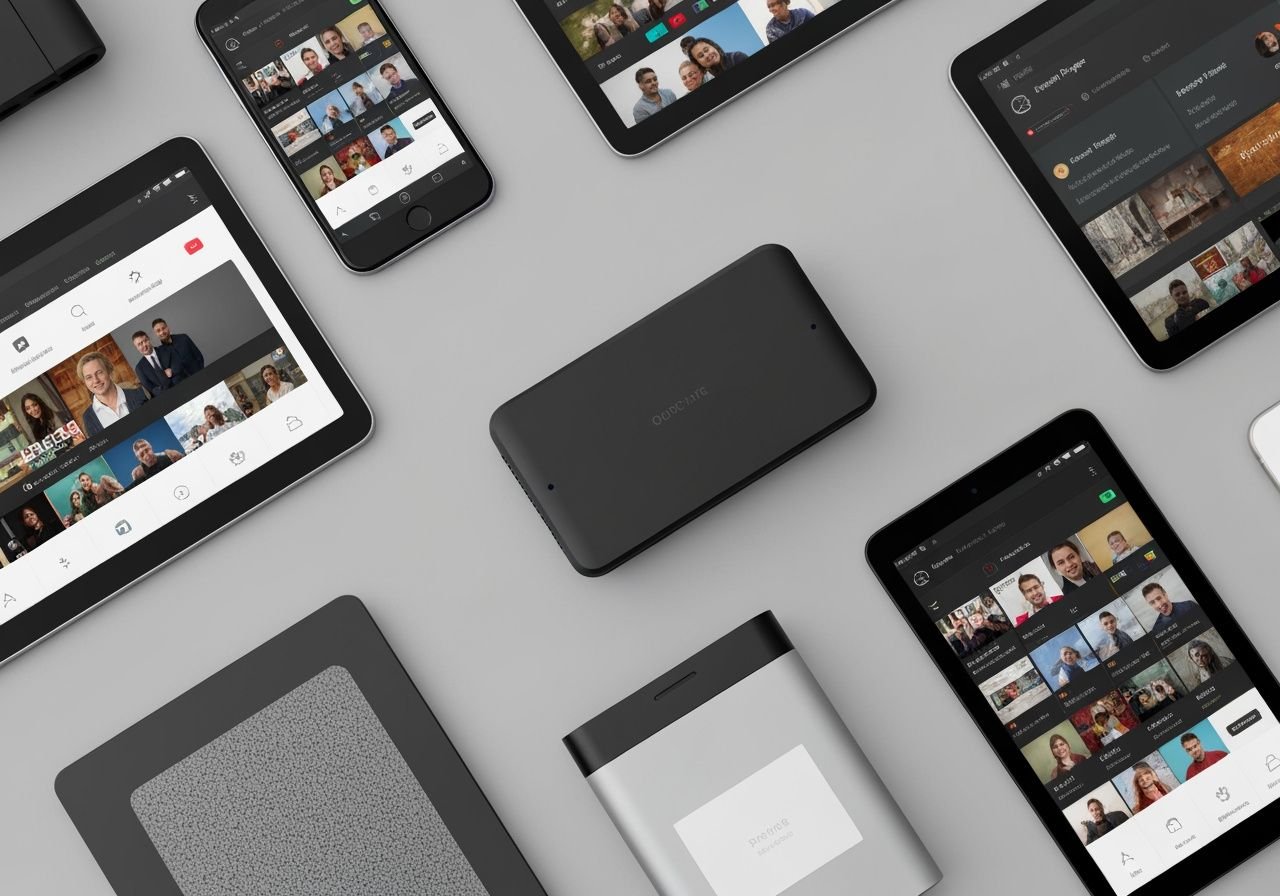 Plusieurs appareils mobiles et de streaming affichant la même application IPTV synchronisée