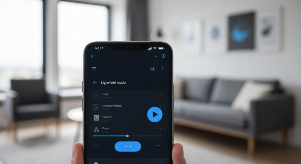 Interface d'une application lecteur IPTV légère sur écran Android avec liste de chaînes