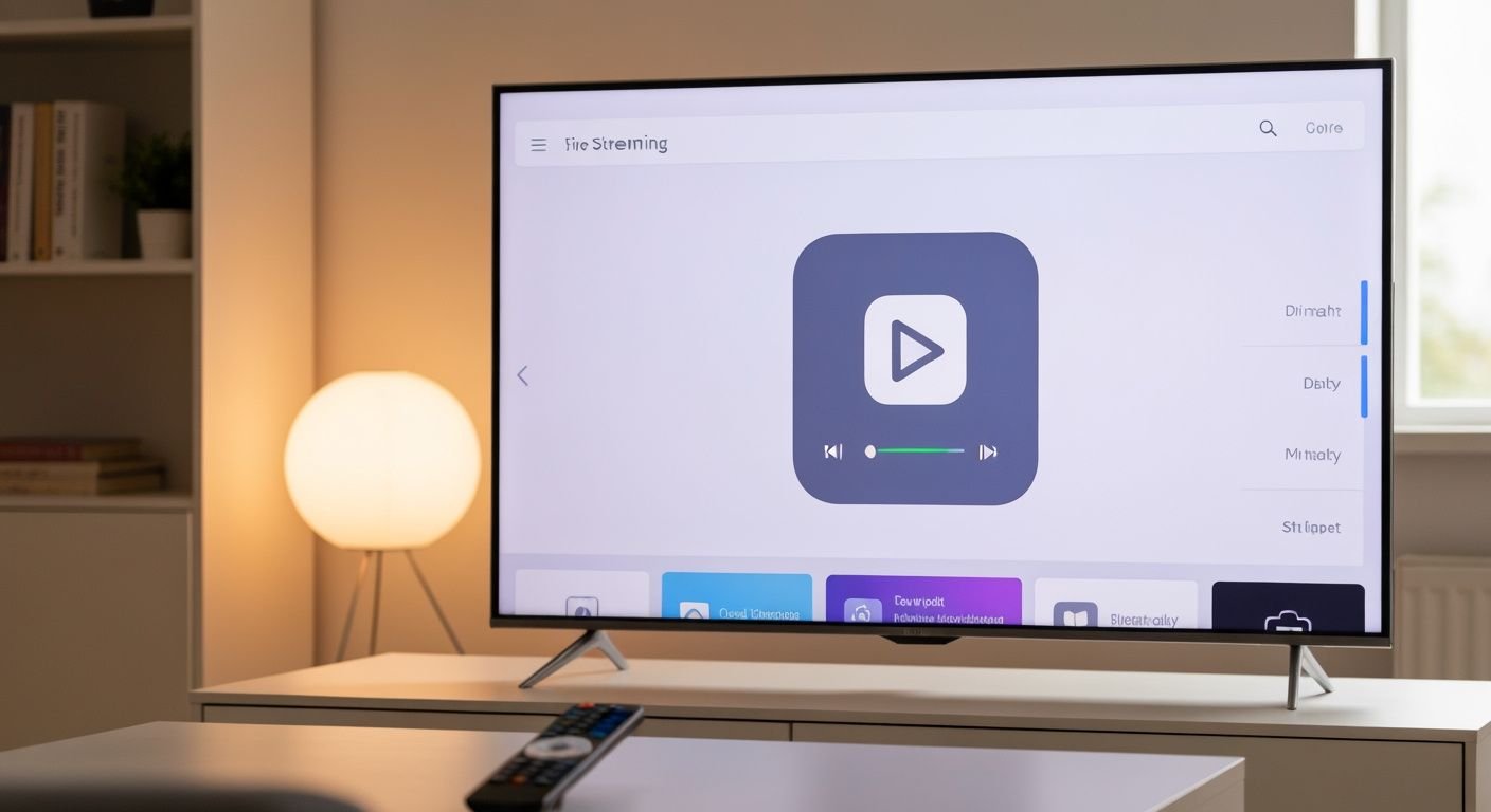 Interface de lecteur IPTV sur écran de TV moderne avec télécommande en avant-plan