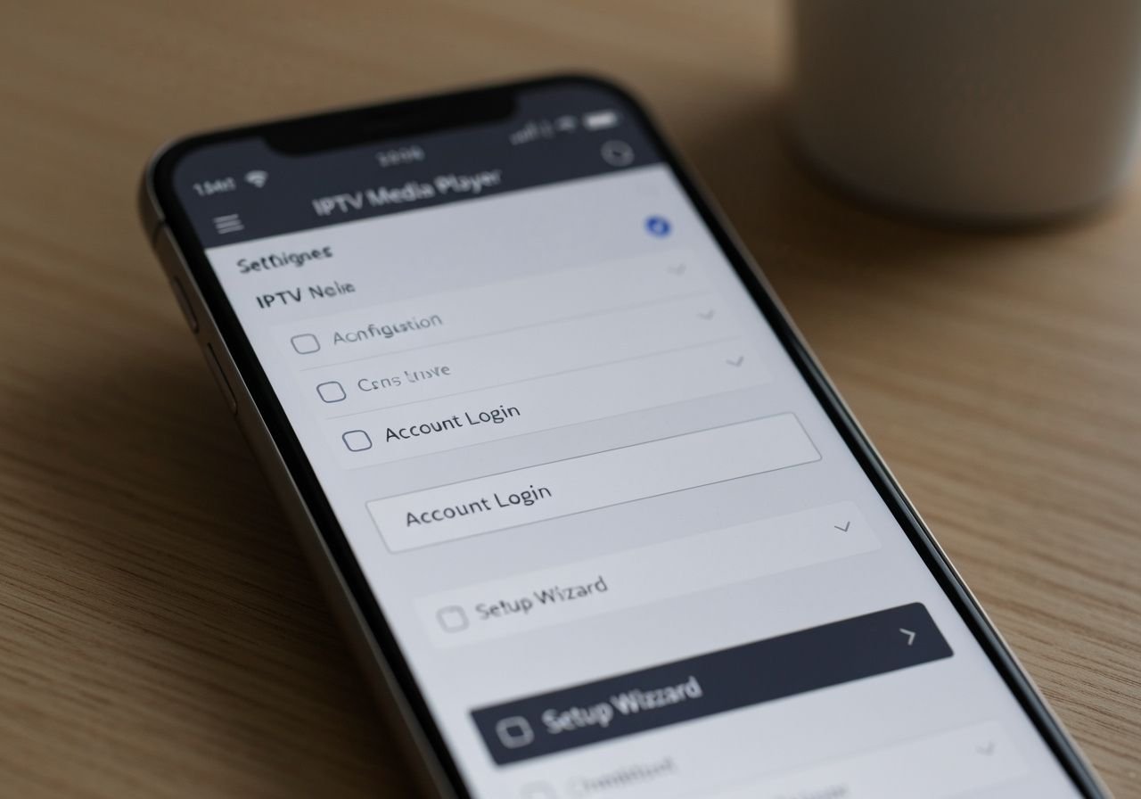 Écran de configuration et paramètres du lecteur IPTV sur smartphone Android