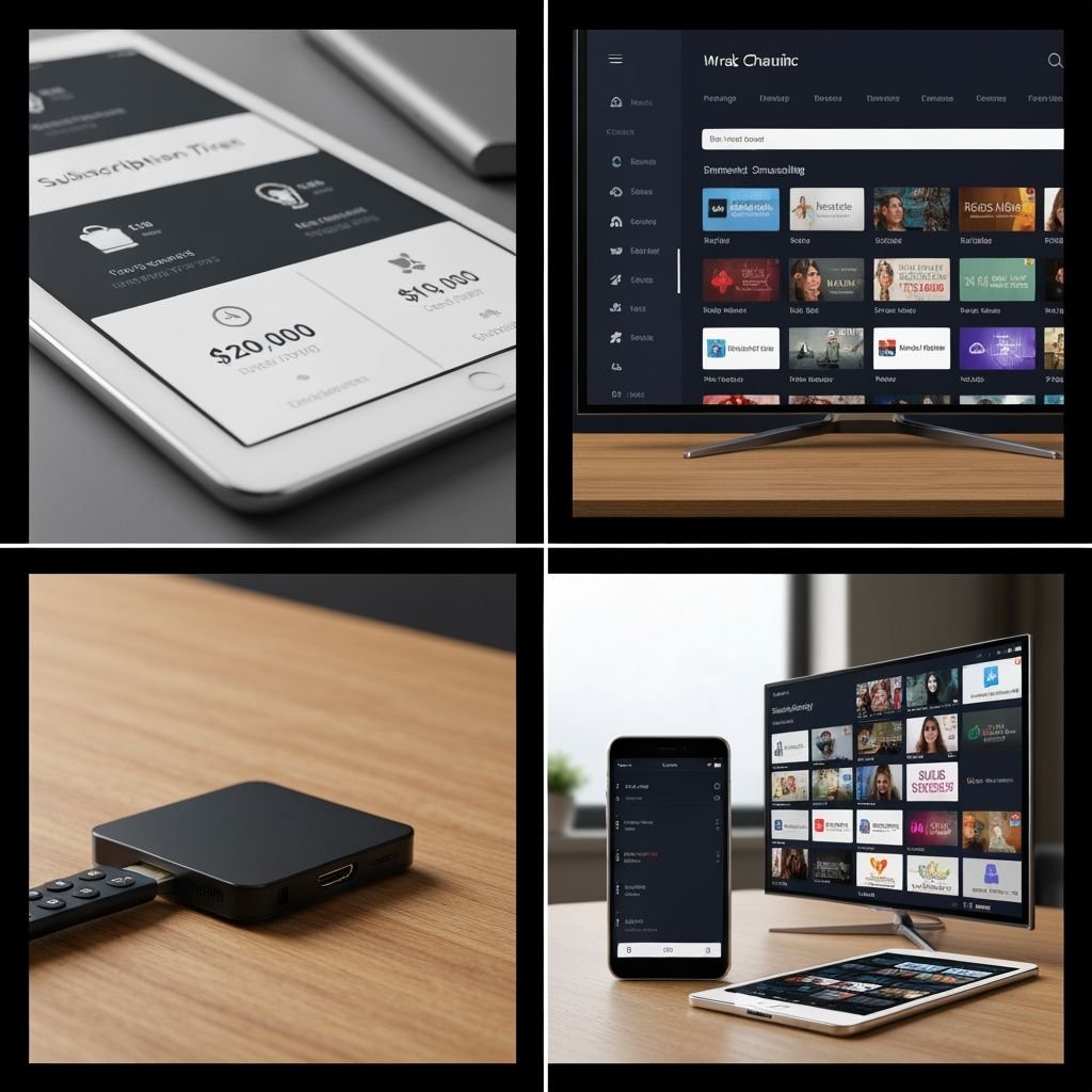 Grille comparant les offres d'abonnement, l'interface de streaming, les appareils compatibles et l'écosystème multi-écrans