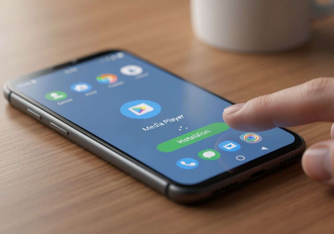 Écran d'accueil Android avec icône d'application de lecteur IPTV prête à être installée
