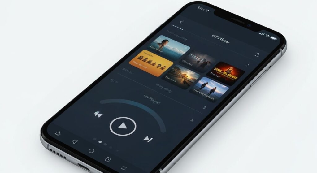 Application IPTV Smarters Pro affichée sur écran Android avec interface de lecture intuitive