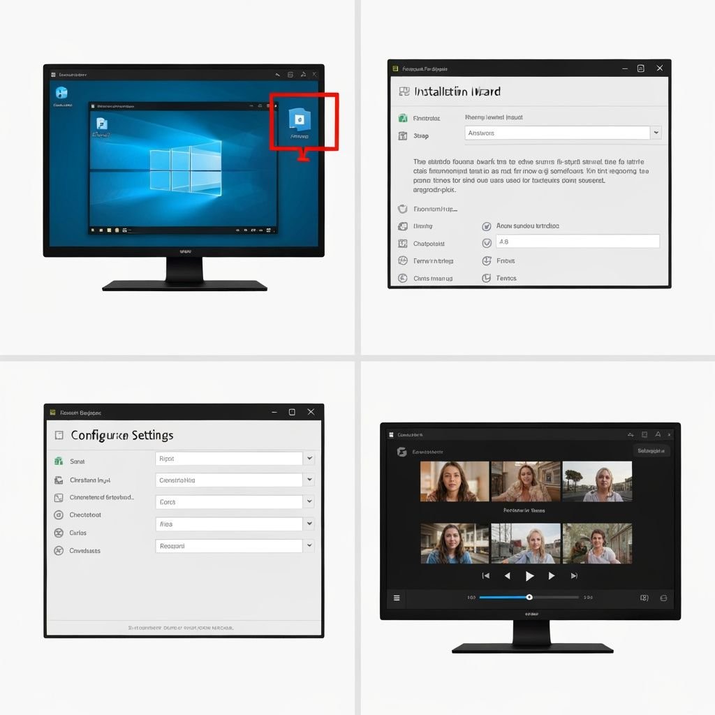 Quatre étapes : installation, configuration, paramètres et lecture sur PC Windows