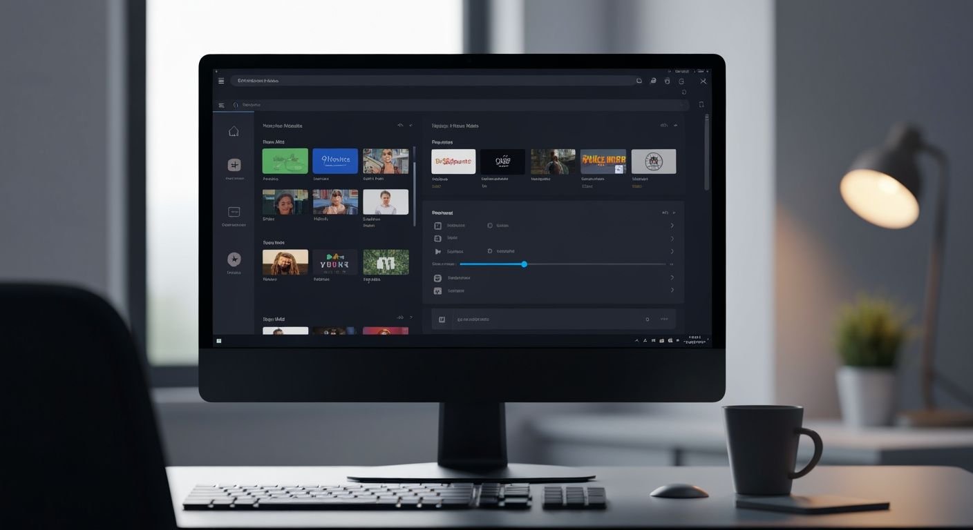 Interface d'application IPTV sur écran PC Windows avec tableau de bord de lecture