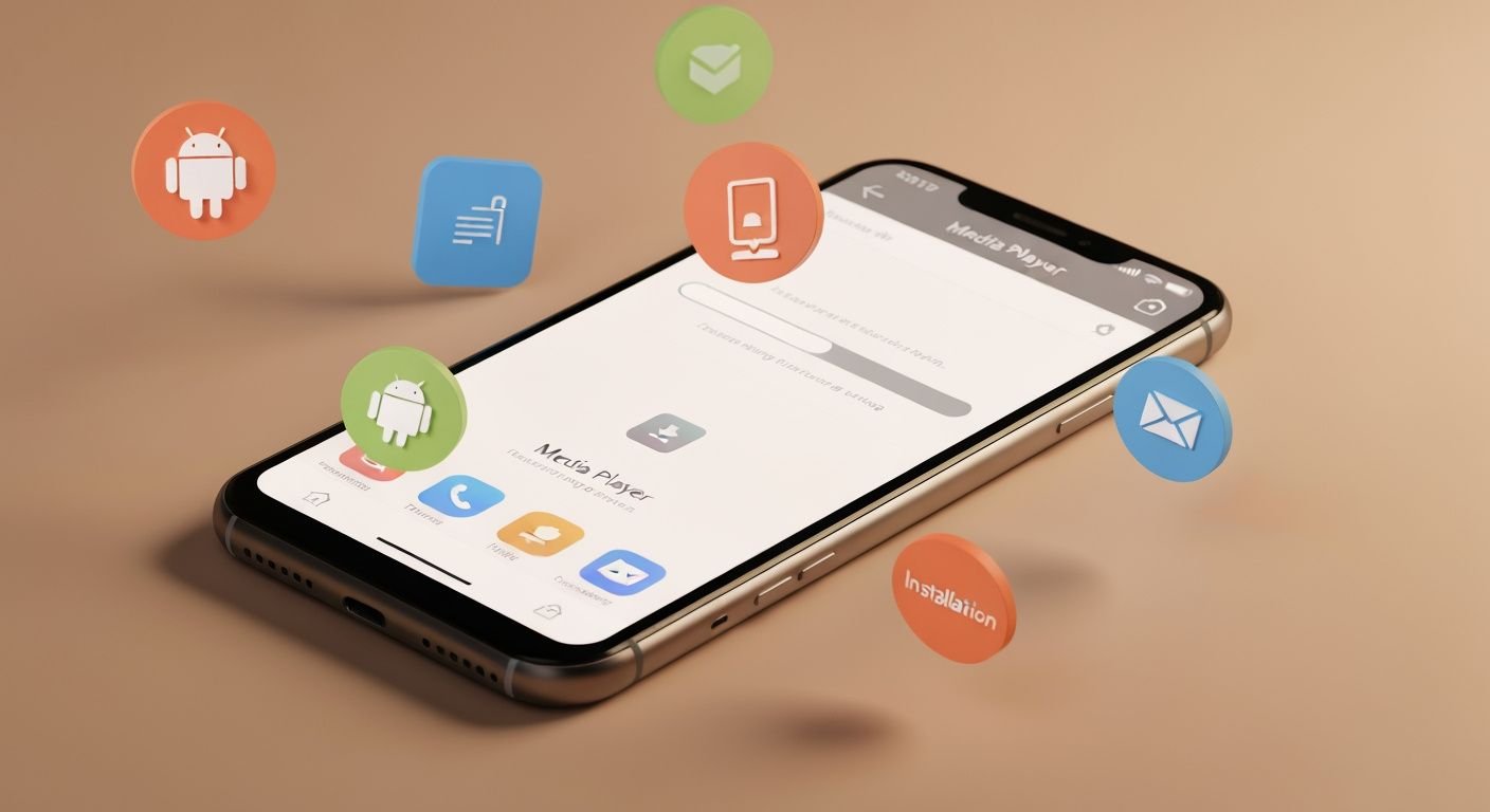 Application de lecteur IPTV affichée sur un smartphone avec barre de téléchargement