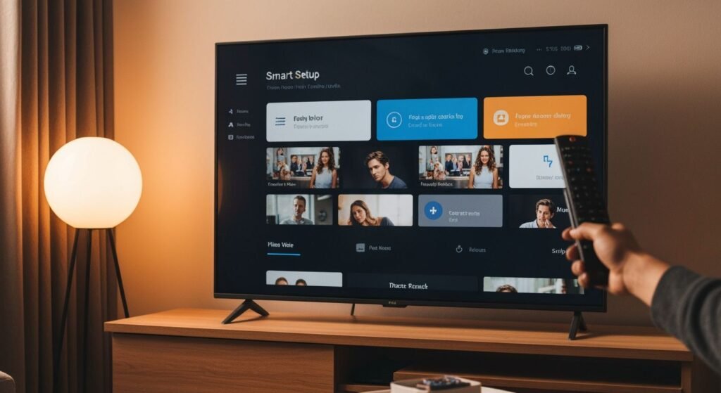 Téléviseur moderne affichant l'écran de configuration d'une application de streaming