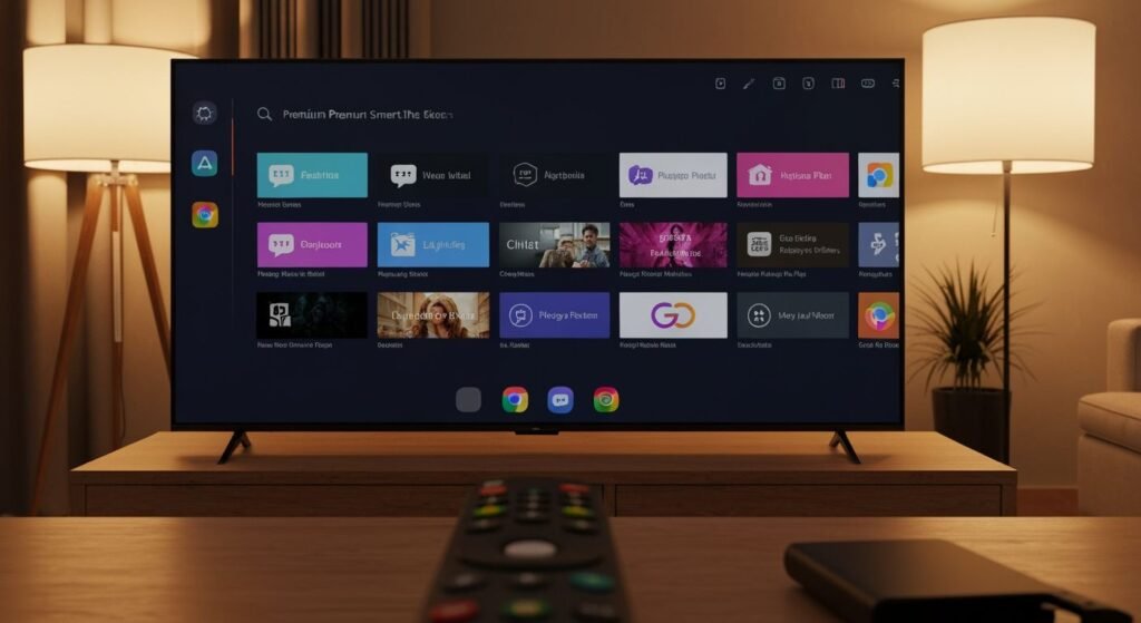Téléviseur connecté affichant une interface de streaming avec plusieurs applications disponibles