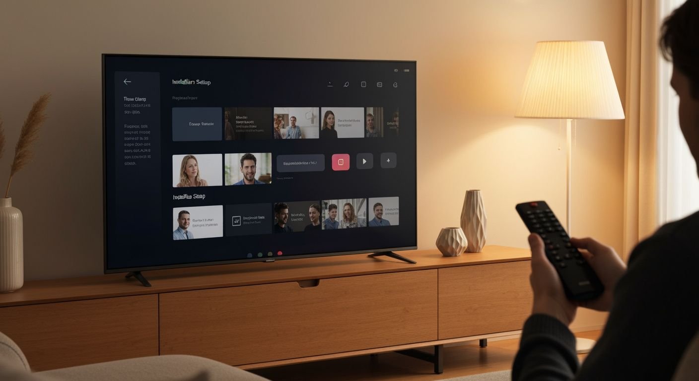 Installation d'une application IPTV sur un téléviseur intelligent moderne avec interface de configuration visible