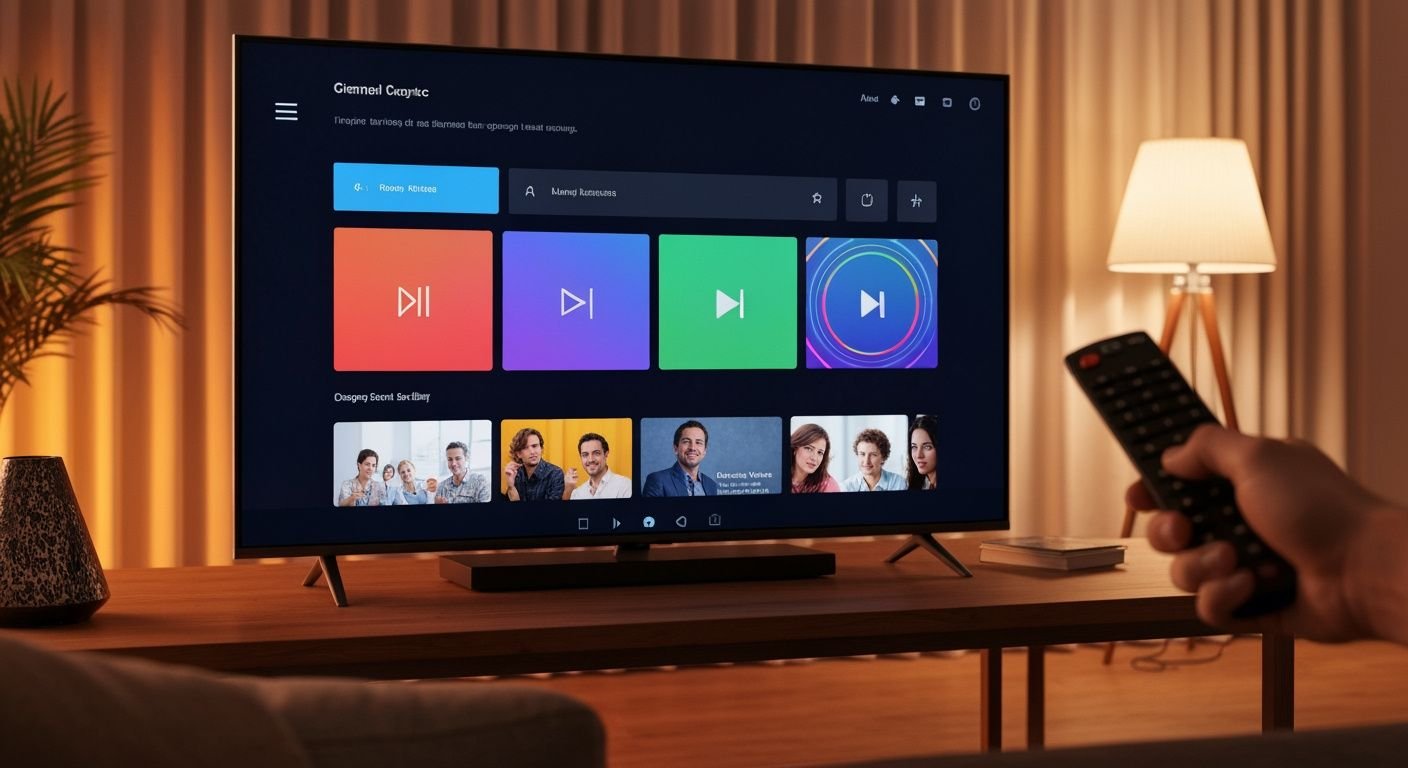 Smart TV affichant une interface de streaming avec applications et contenu multimédia