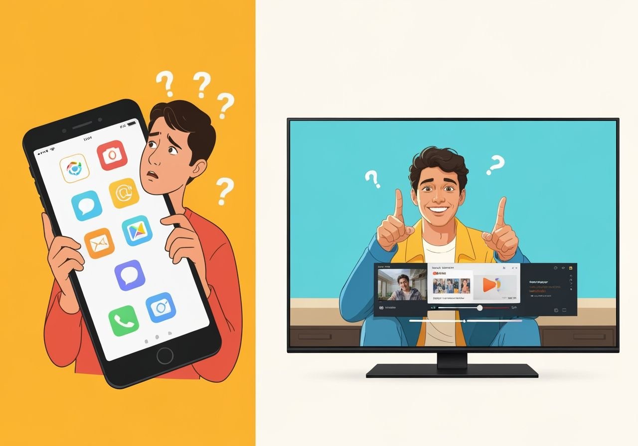 Comparaison avant-après : confusion face aux choix d'applications versus utilisation confiante d'un lecteur IPTV