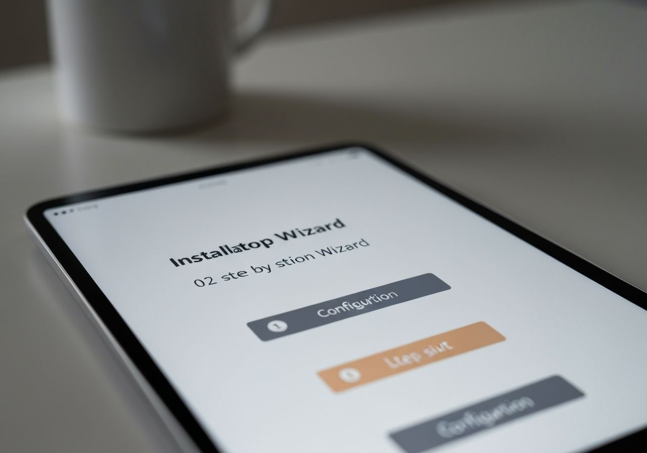 Écran de tablette montrant les étapes d'installation et de configuration d'un lecteur IPTV