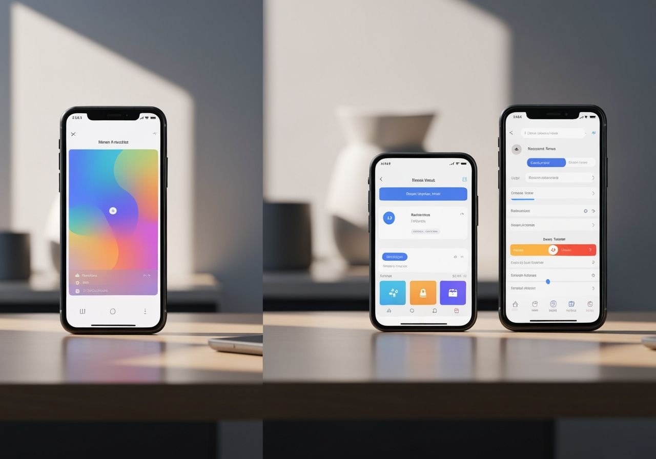 Comparaison de trois interfaces de lecteur IPTV différentes sur écrans mobiles côte à côte.