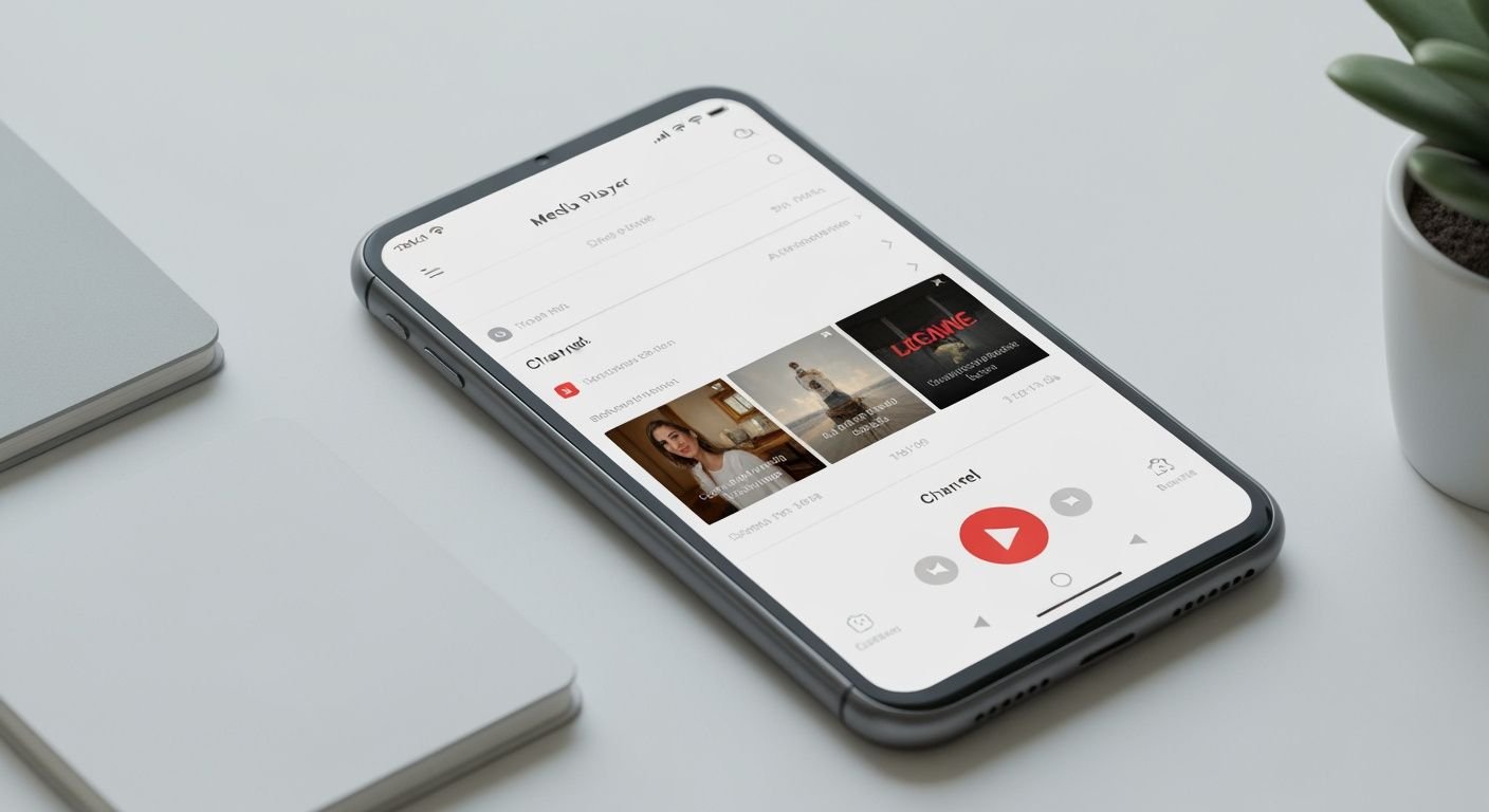 Smartphone Android affichant une application lecteur IPTV avec interface de lecture et guide des chaînes.