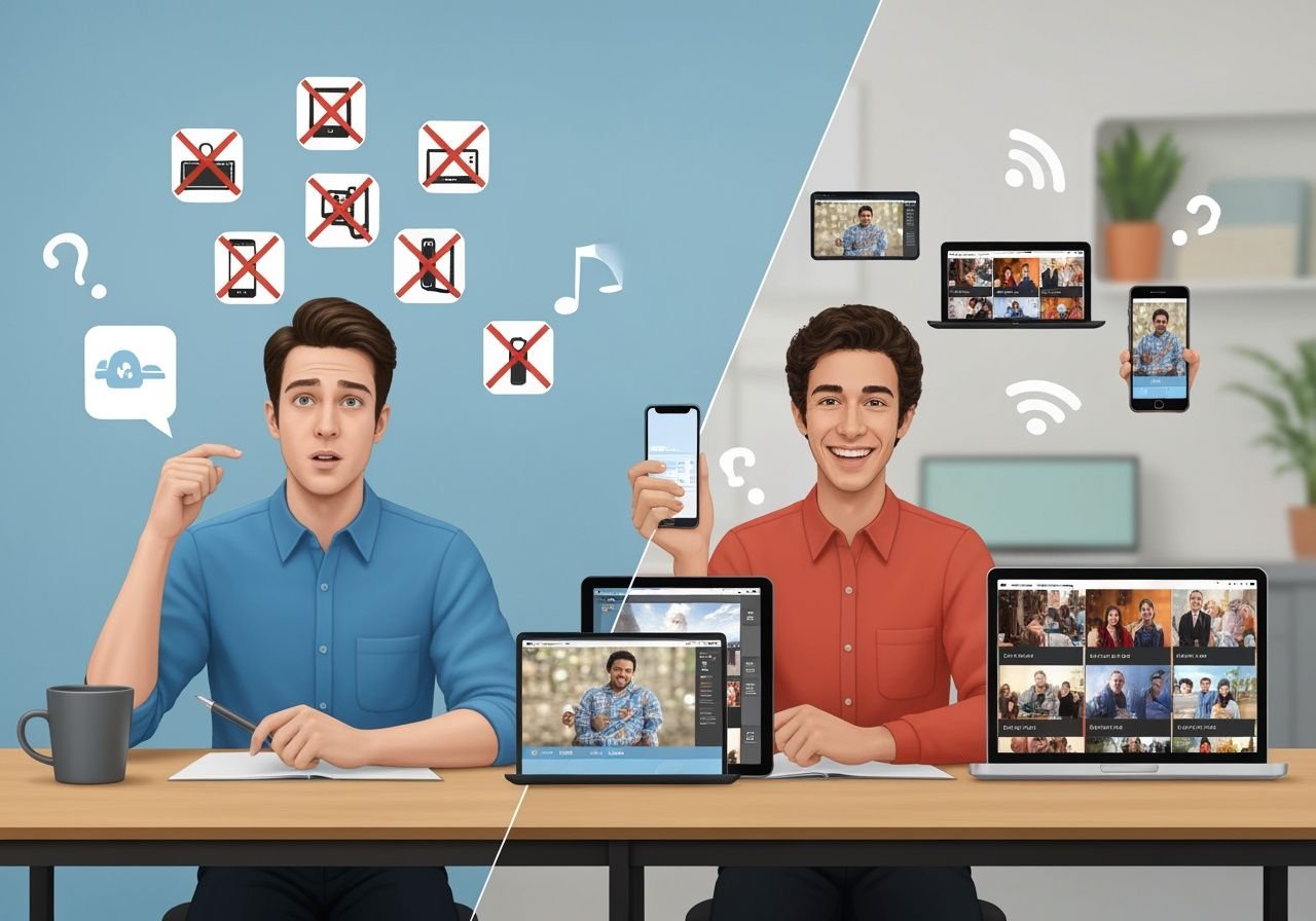 Compatibilité des lecteurs IPTV : avant et après, appareils synchronisés pour regarder en ligne.