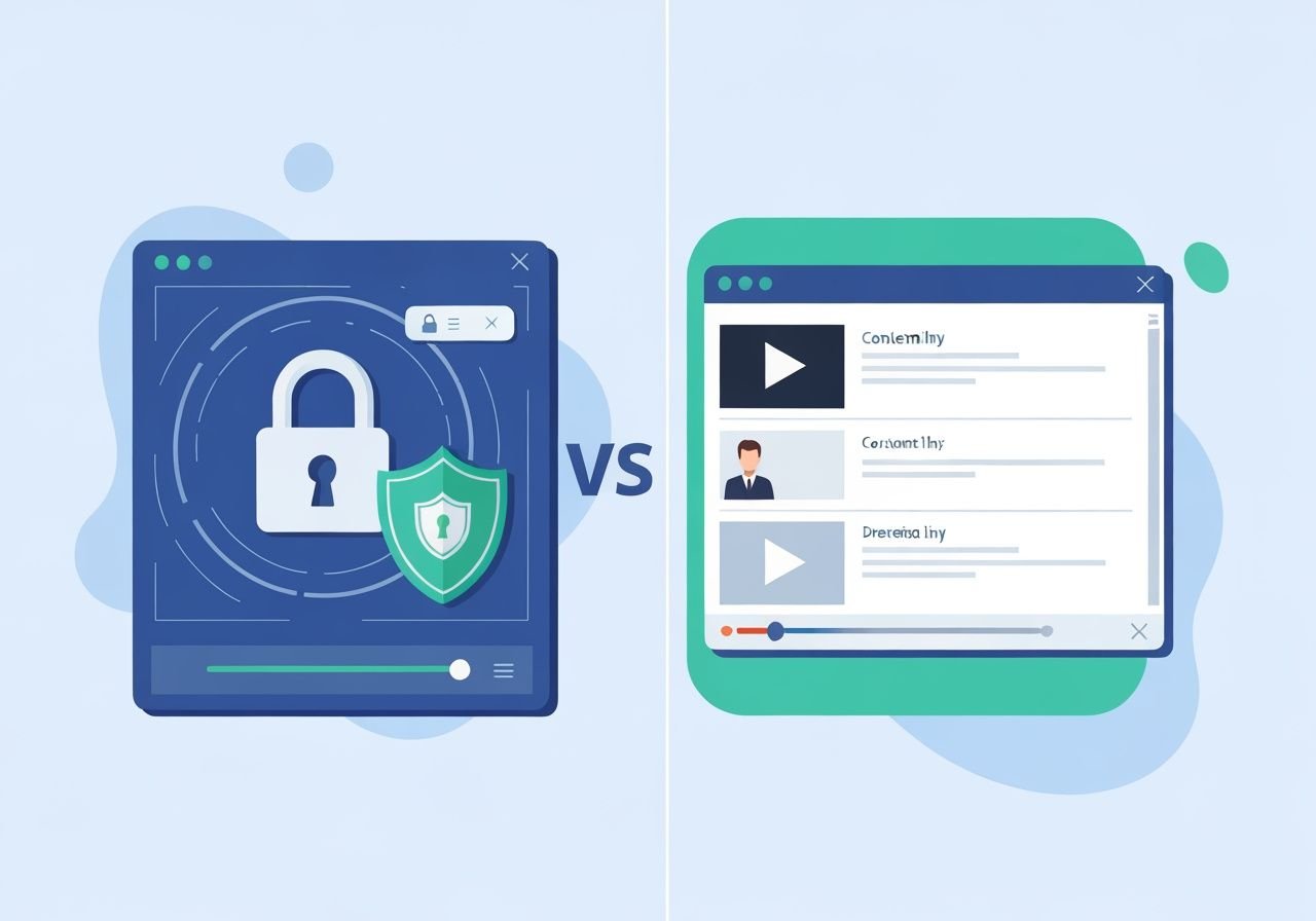 Comparaison entre sécurité (cadenas) et lecteur multimédia ouvert avec contenu.