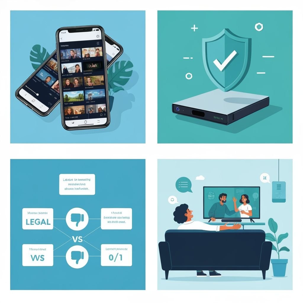 Comparatif visuel : application IPTV, sécurité, options légales et visionnage sur Smart TV