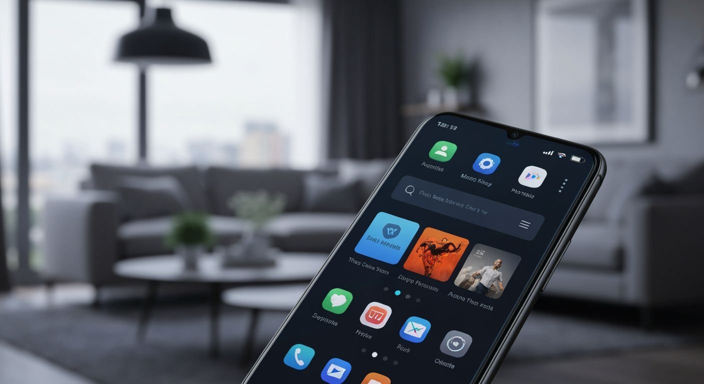 Application lecteur IPTV sur écran Android avec interface de streaming moderne et épurée