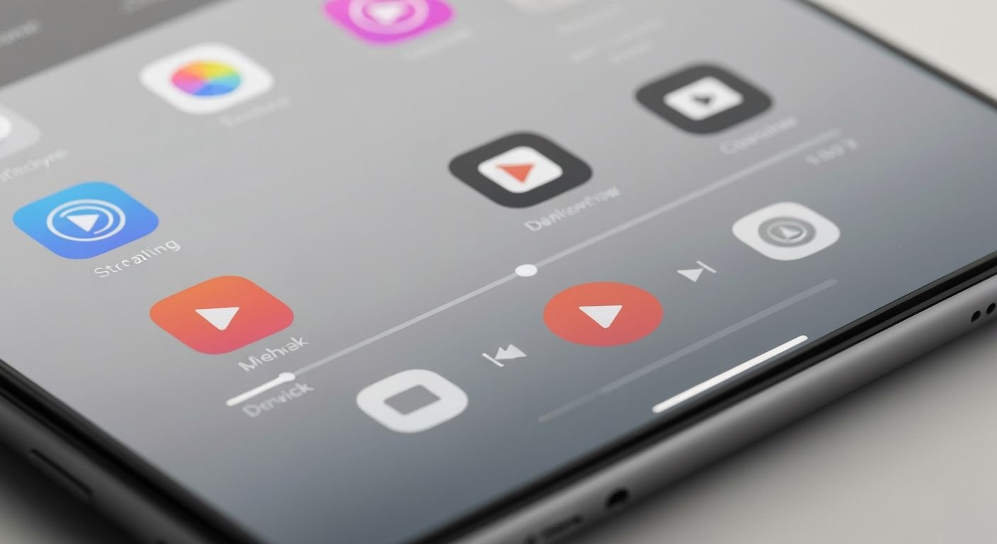 iPhone affichant une interface de lecteur vidéo générique avec options de lecture et contrôles multimédias