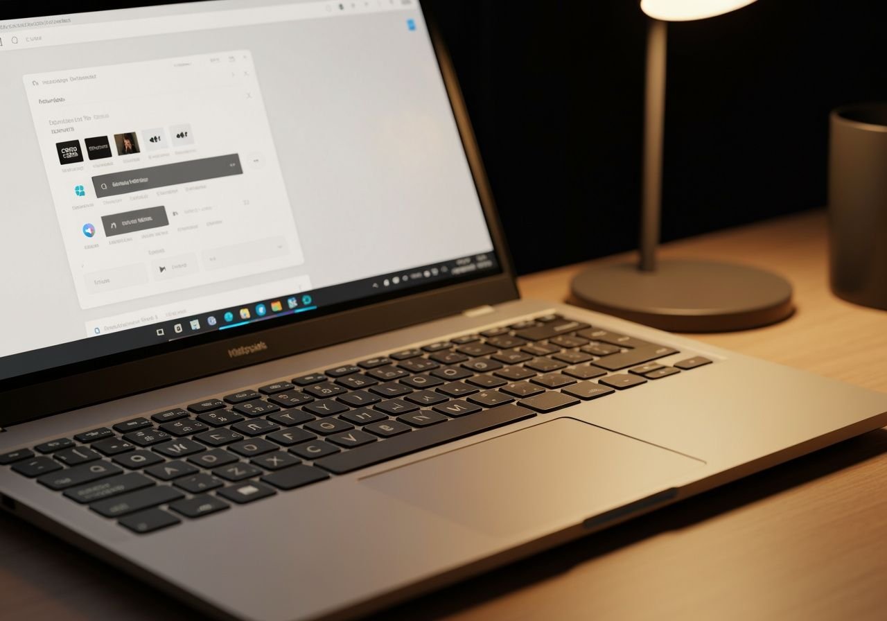 Gros plan sur un ordinateur portable Windows avec application de lecteur multimédia affichant guide des chaînes et...