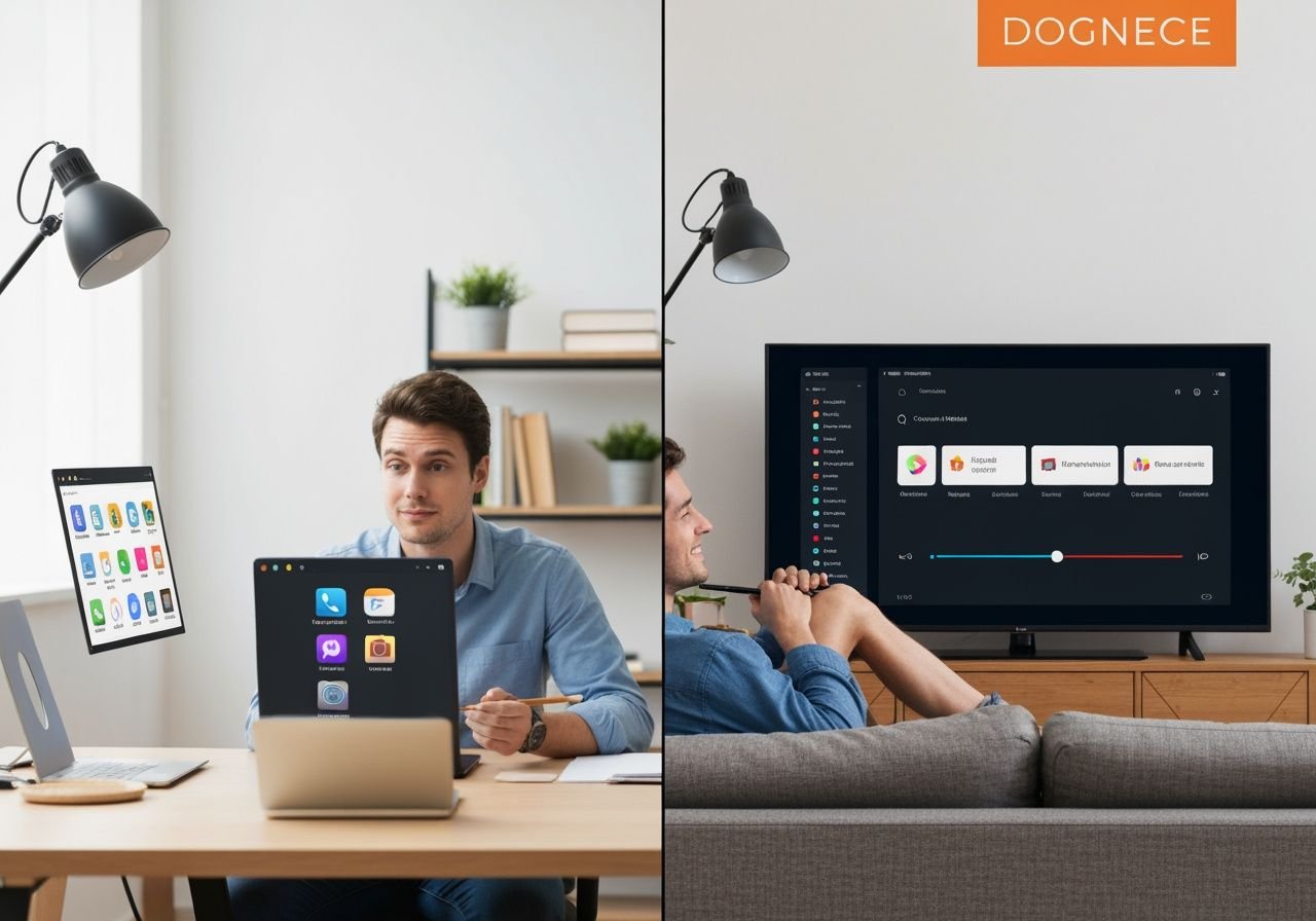 Comparaison avant-après : confusion avec plusieurs applications versus simplicité avec un seul lecteur IPTV