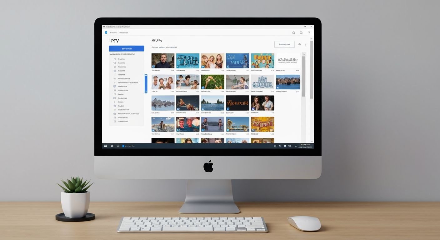 Lecteur IPTV M3U sur PC Windows affichant une playlist de chaînes en direct